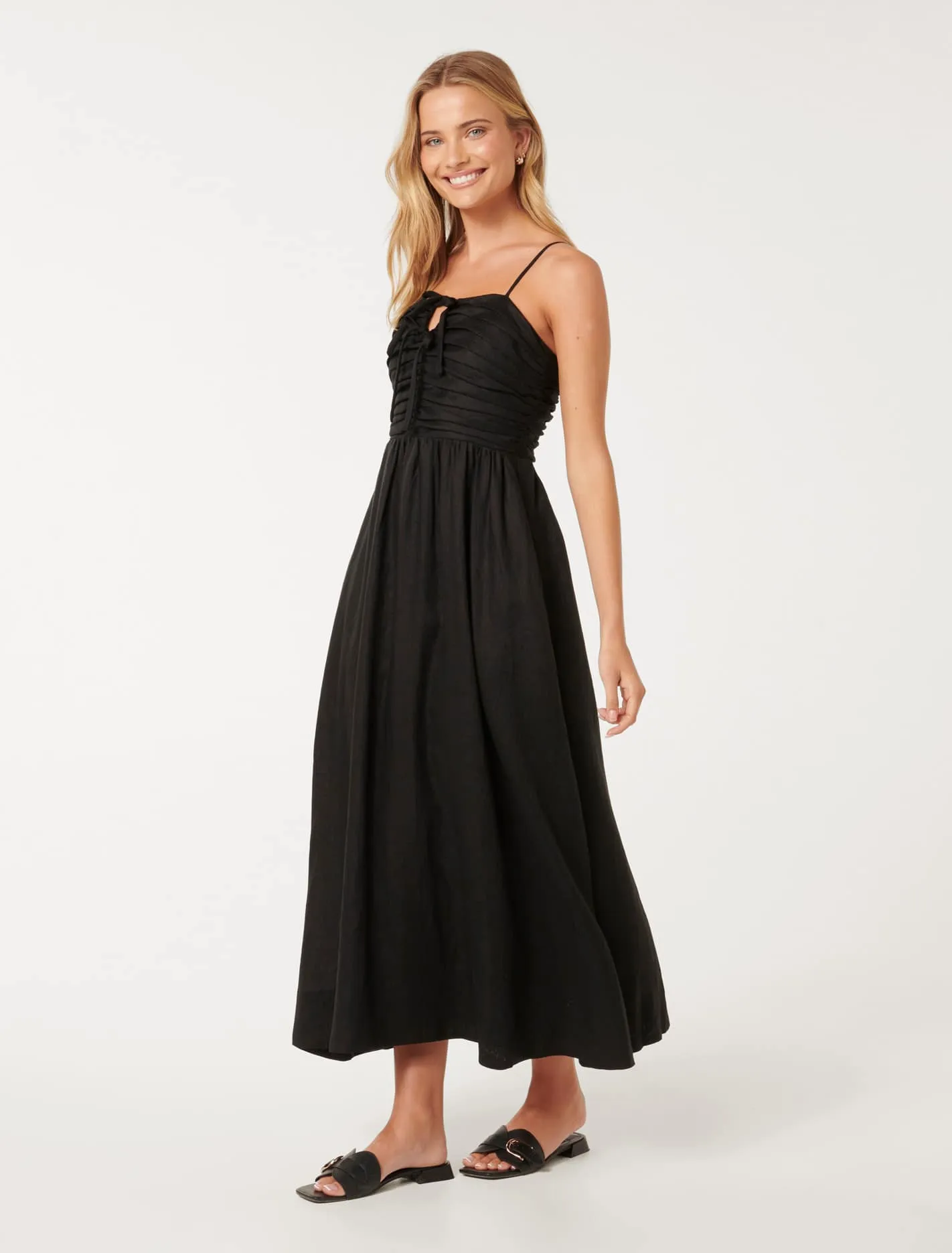 Alexandra Double Tie Linen Midi Dress