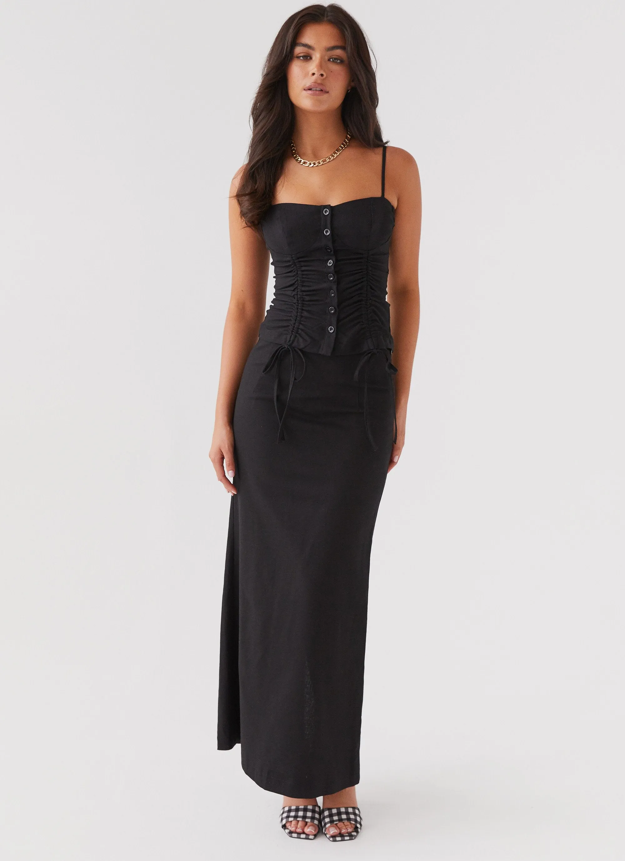 Ariana Linen Bustier Top - Black