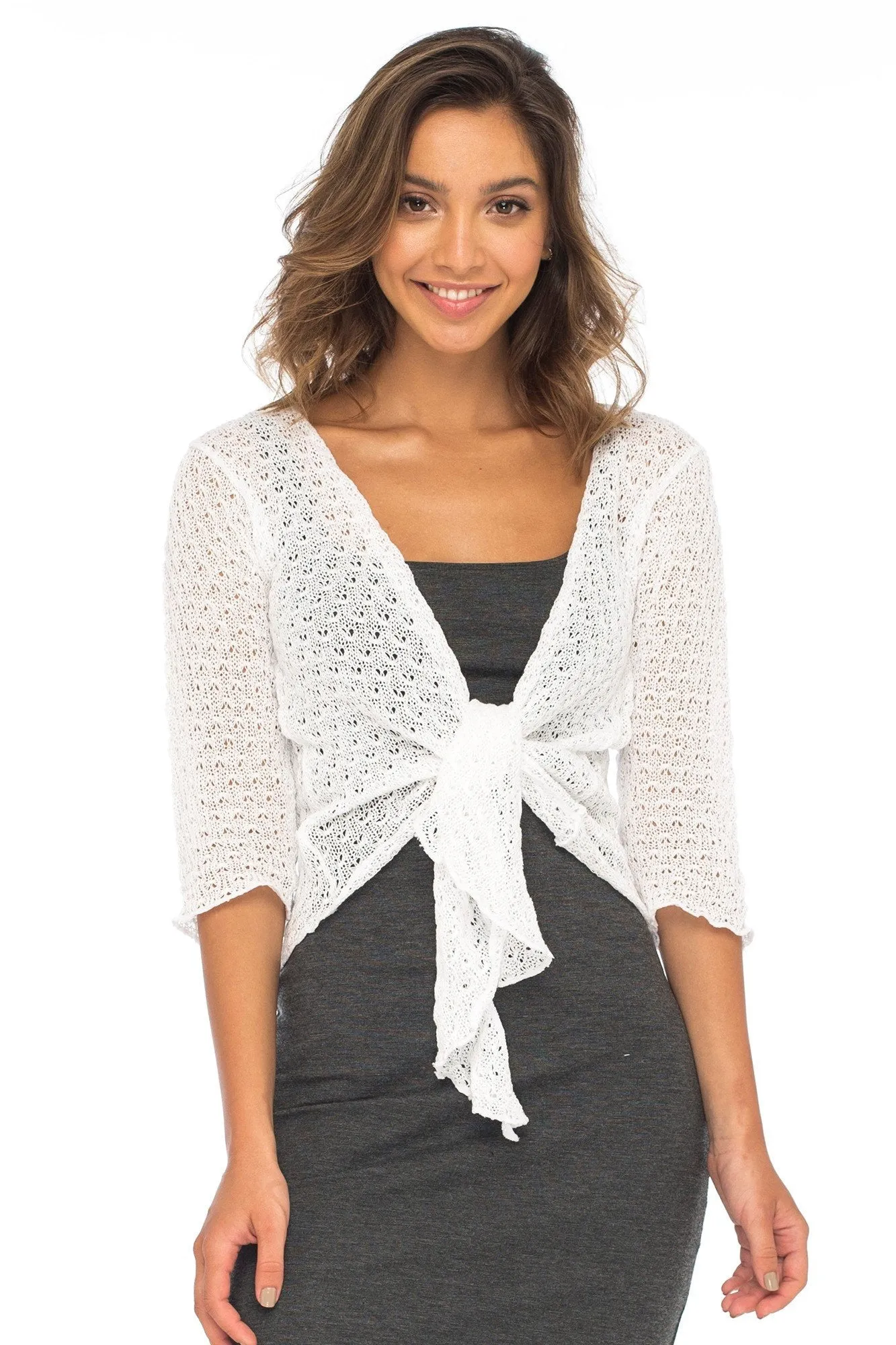 Back From Bali Womens Shrug Cardigan Bolero 100% Cotton Lightweight Knit Sweater Tie Front