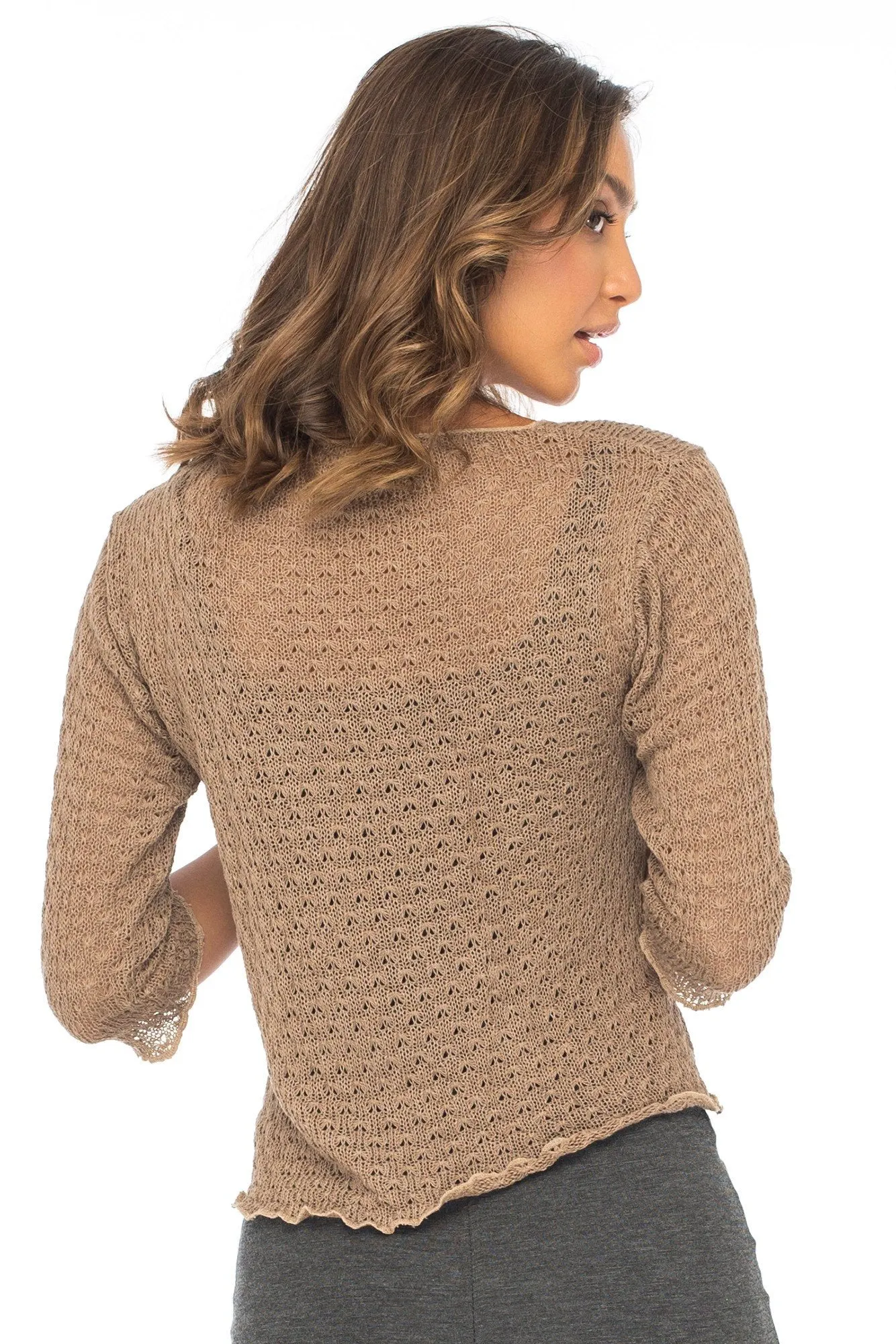 Back From Bali Womens Shrug Cardigan Bolero 100% Cotton Lightweight Knit Sweater Tie Front