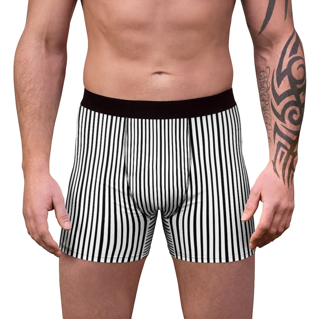 Black Striped Men's Boxer Briefs, Vertical Stripe Print Premium Quality Underwear For Men (US Size: XS-3XL)