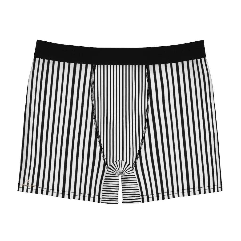 Black Striped Men's Boxer Briefs, Vertical Stripe Print Premium Quality Underwear For Men (US Size: XS-3XL)