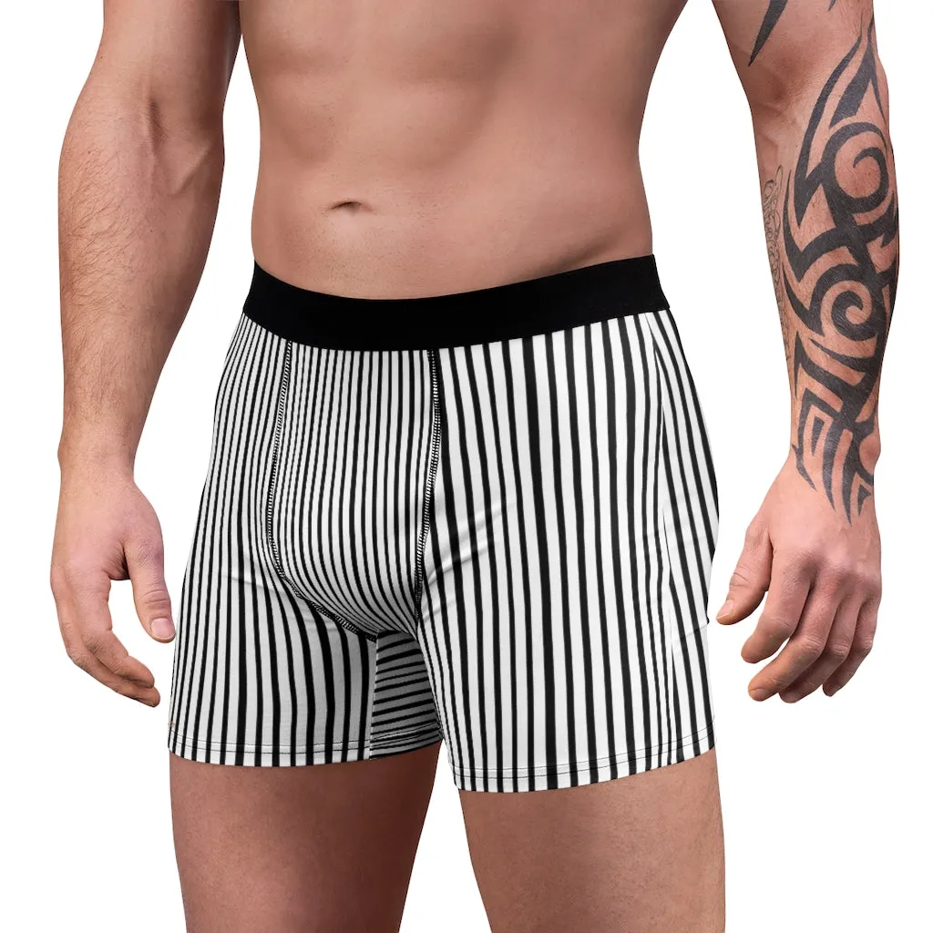 Black Striped Men's Boxer Briefs, Vertical Stripe Print Premium Quality Underwear For Men (US Size: XS-3XL)