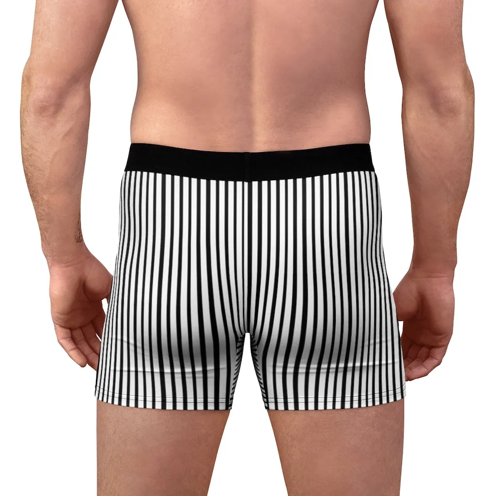 Black Striped Men's Boxer Briefs, Vertical Stripe Print Premium Quality Underwear For Men (US Size: XS-3XL)