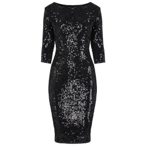 Black Velour Big Sequin Wiggle Dress