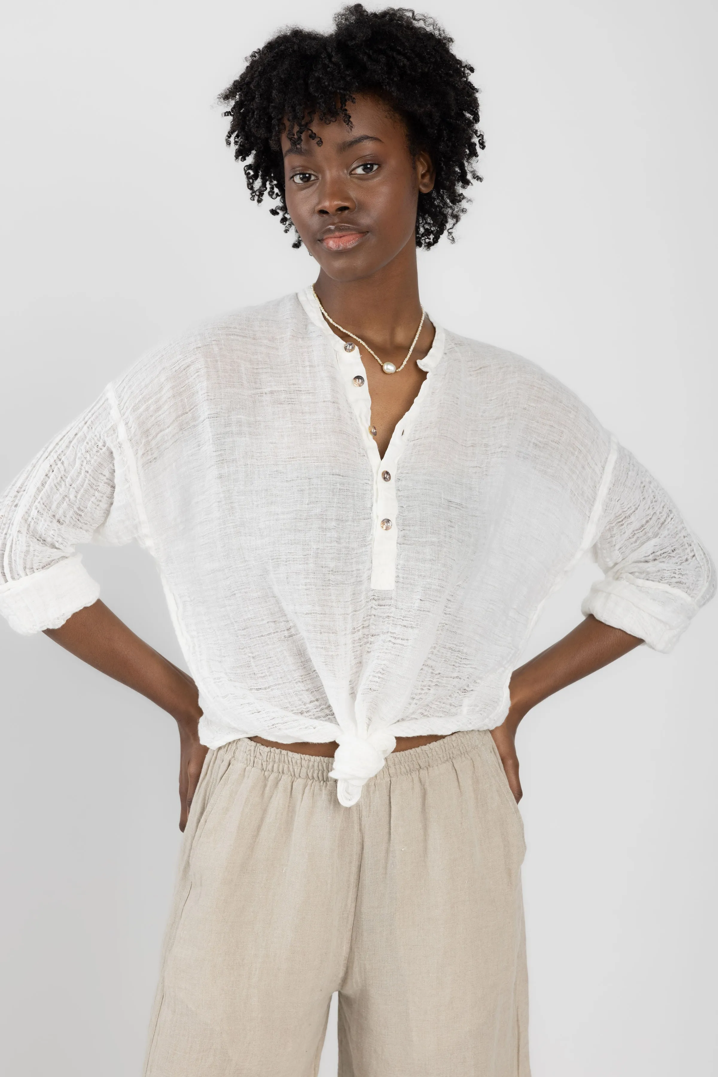 Camicia Serafina Garzata Linen Shirt in Latte