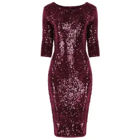 Claret Wine Red Velour Sequin Wiggle Dress