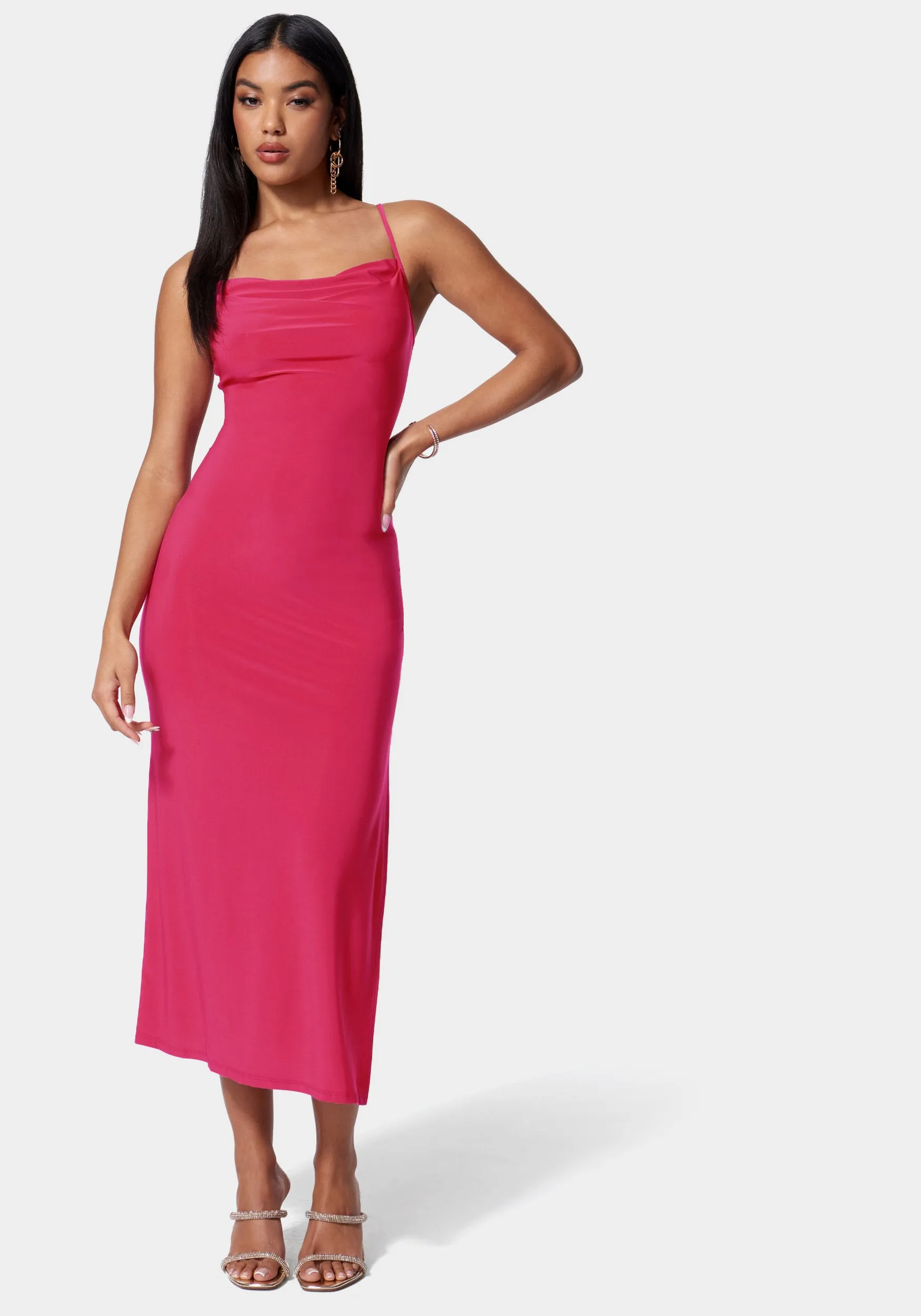 Cowl Neck Spaghetti Strap Slit Maxi