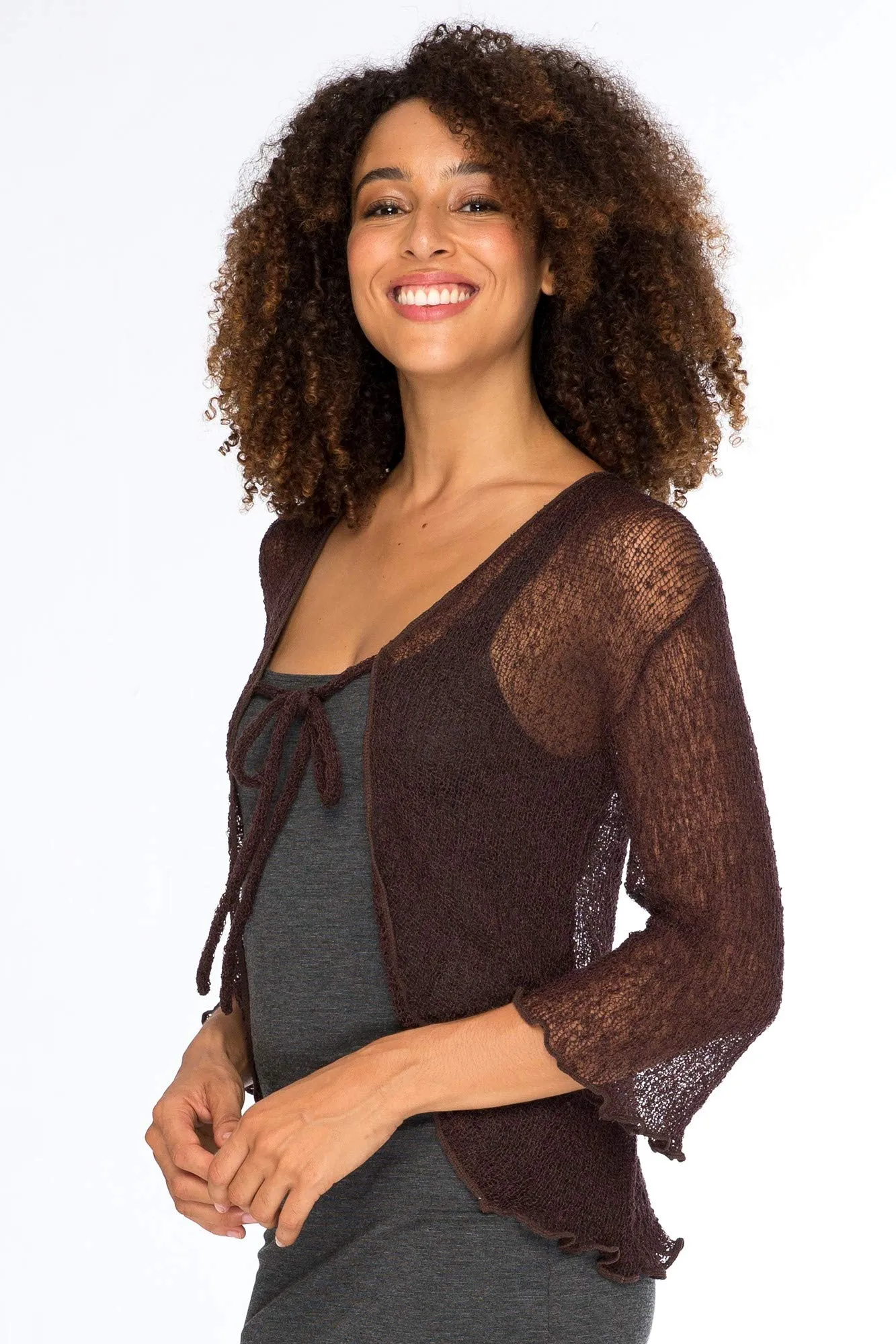 Cropped Bolero Cardigan Shrug with Ties