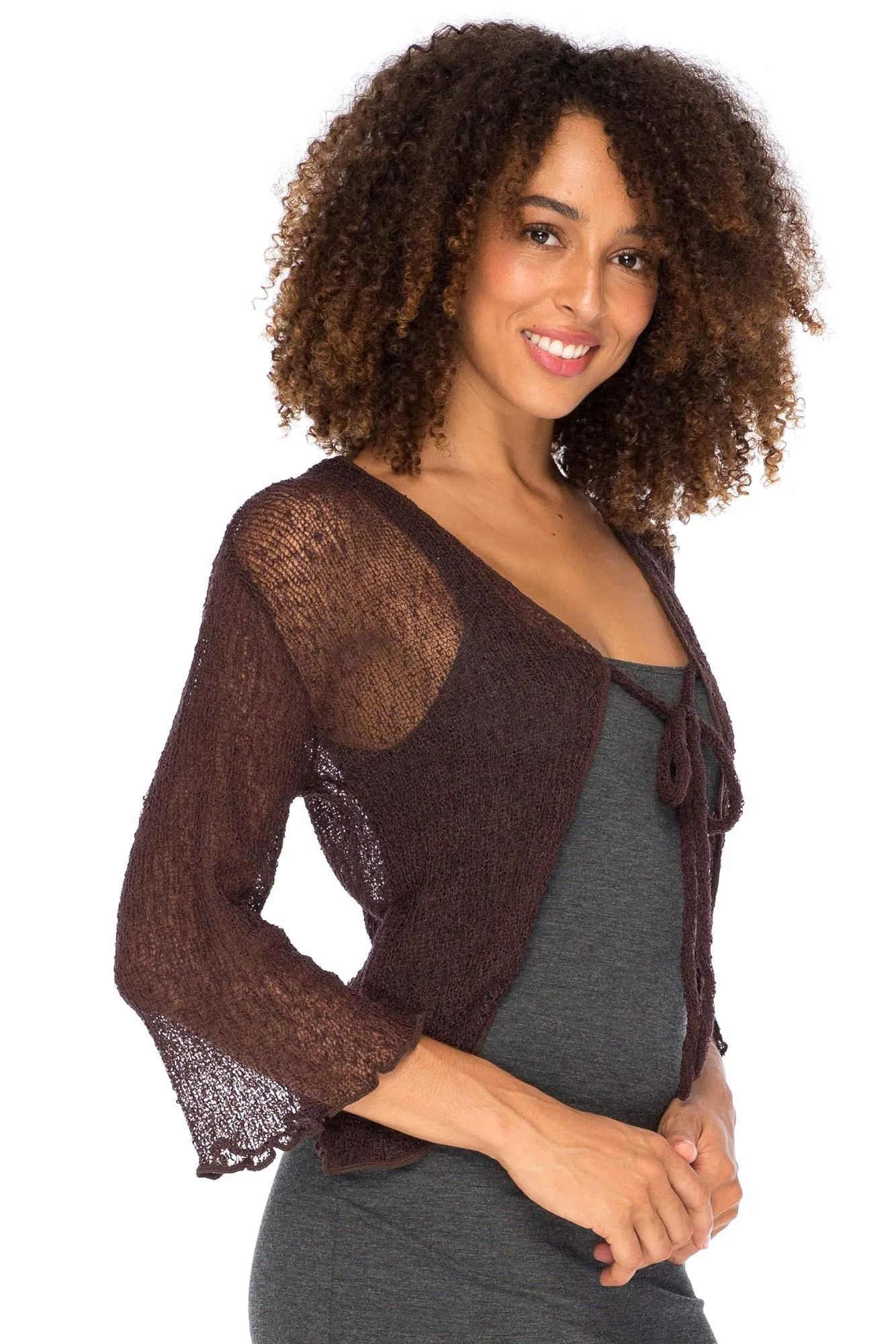 Cropped Bolero Cardigan Shrug with Ties