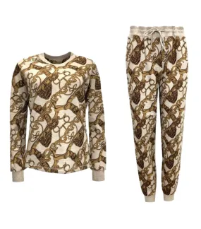 Hermes Bride De Cour Cotton & Camel Hair Sweater & Joggers. Size 42FR