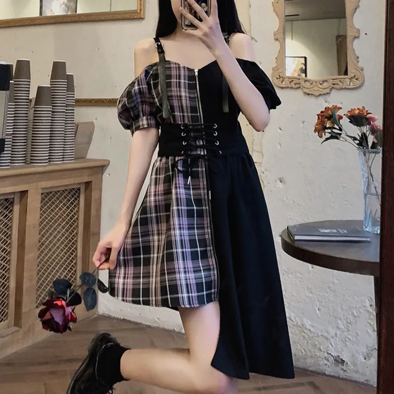 Irregular Patchwork Plaid Dress AD210120