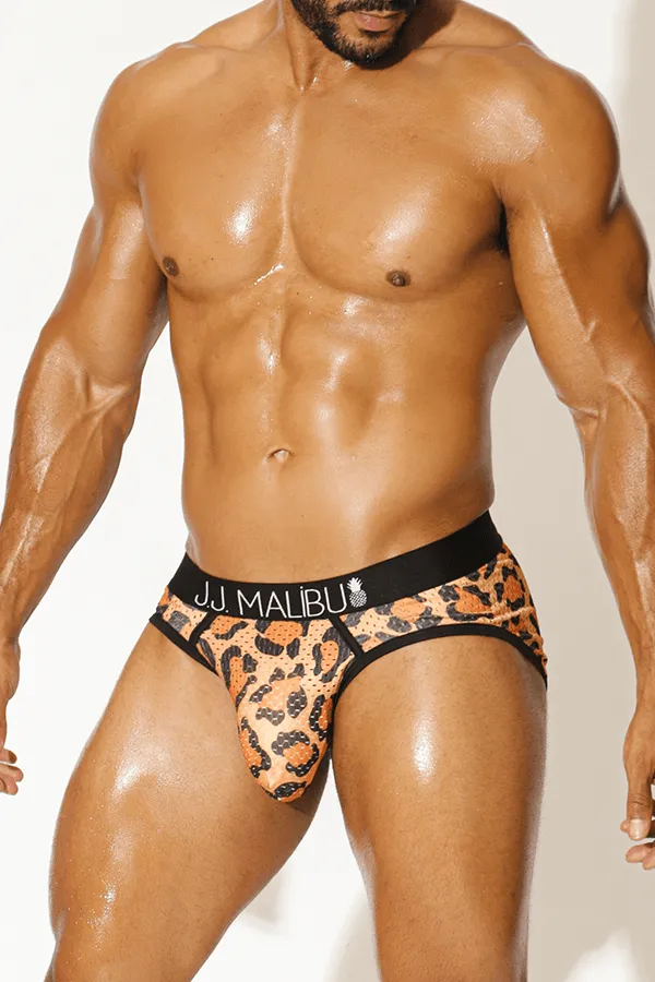 Late Night Mesh Briefs with Bulge Pouch - Leopard