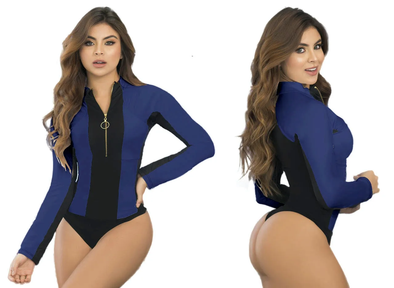 Navy Blue w Black Stripe Zip up Body Reducer