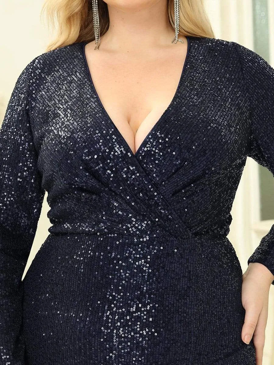 Plus Size Sexy Deep V-Neck Sequin Bodice Formal Evening Gowns