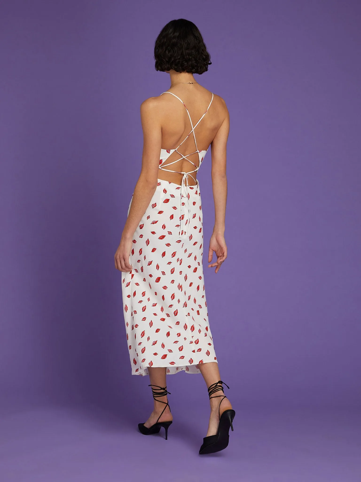 Riviera Midi Dress in White Lips Print